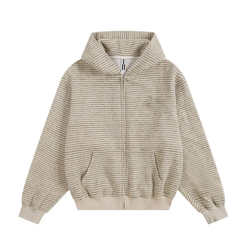 Casual Loose Stripe Hooded Cardigan Sweatshirt for Women,Relaxed Fit, Outerwear, Student Trendy Ins Look