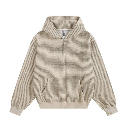 Casual Loose Stripe Hooded Cardigan Sweatshirt for Women,Relaxed Fit, Outerwear, Student Trendy Ins Look