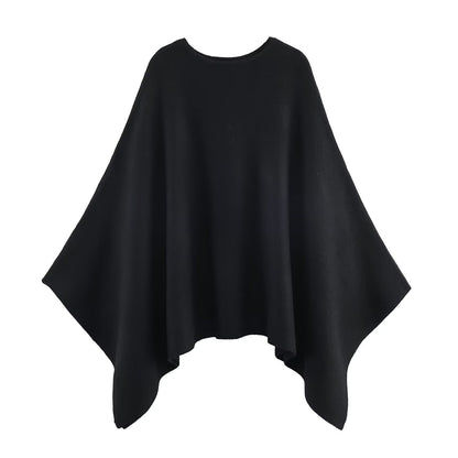 Temperament Round Neck Cloak Long Sleeve Solid Color Knitted Shirt for Women