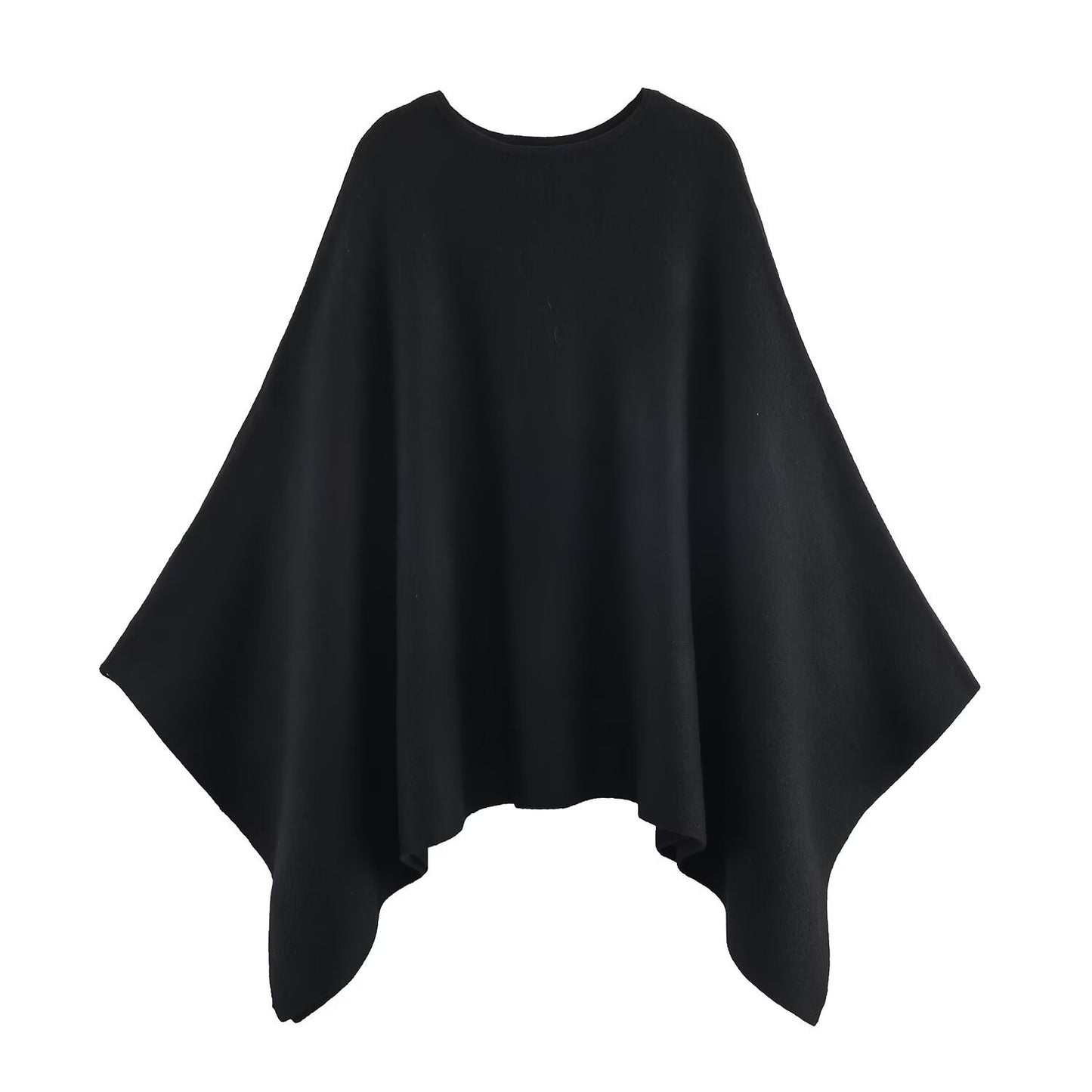 Temperament Round Neck Cloak Long Sleeve Solid Color Knitted Shirt for Women