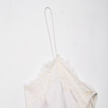 V-neck sleeveless lace up suspender white dress for women