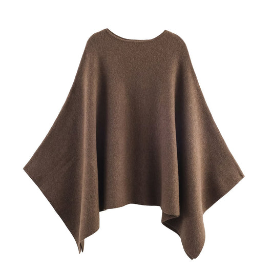 Temperament Round Neck Cloak Long Sleeve Solid Color Knitted Shirt for Women