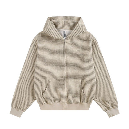 Casual Loose Stripe Hooded Cardigan Sweatshirt for Women,Relaxed Fit, Outerwear, Student Trendy Ins Look