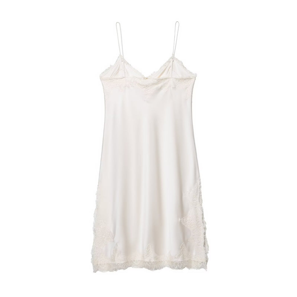 V-neck sleeveless lace up suspender white dress for women