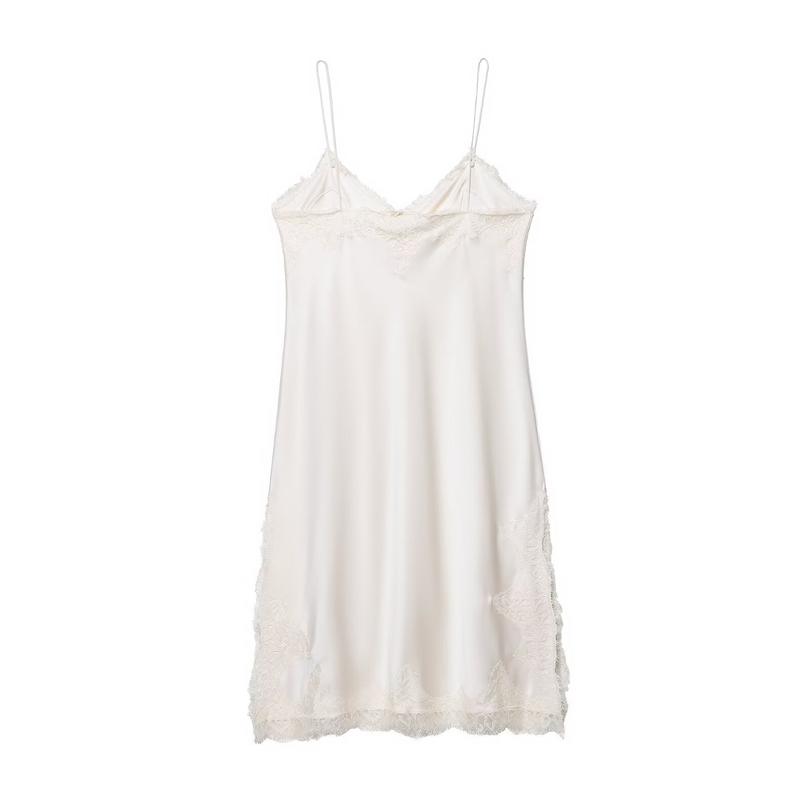 V-neck sleeveless lace up suspender white dress for women