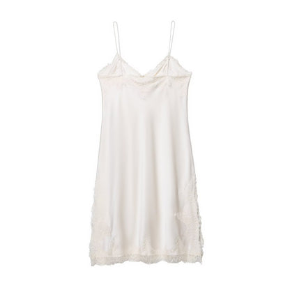 V-neck sleeveless lace up suspender white dress for women