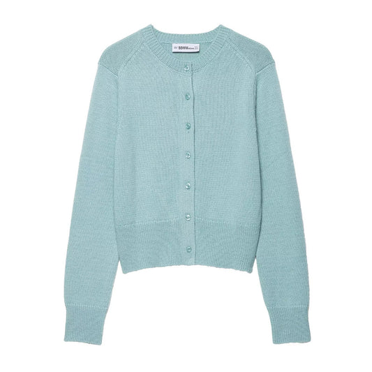 Round neck single breasted solid color knitted sweater top for women