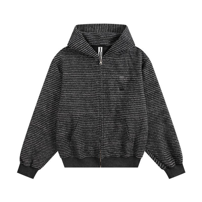 Casual Loose Stripe Hooded Cardigan Sweatshirt for Women,Relaxed Fit, Outerwear, Student Trendy Ins Look